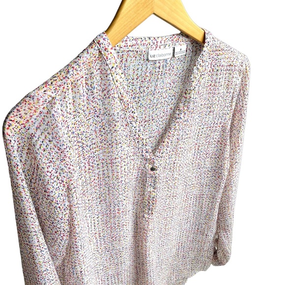 Liz Claiborne Women’s Size S Blouse Multicolor Long Sleeve V Neck Polyester - Picture 4 of 10